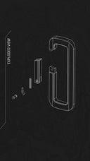 Technical exploded view of the VUUS Zero carabiner, showing precision-engineered aerospace aluminum components and assembly.
