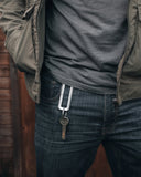 VUUS Zero aerospace aluminum carabiner used as a lightweight and secure key organizer for daily carry.